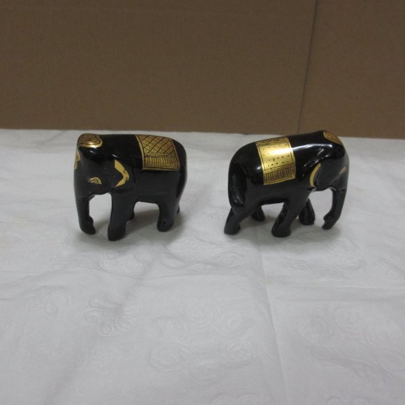 Elephants statuettes figurines Set 2 pc Lot Vintage Gilded Black and Gold - Picture 7 of 13